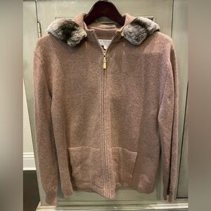 St. John Sport by Marie Zip-Front Knit cashmere with fur trim